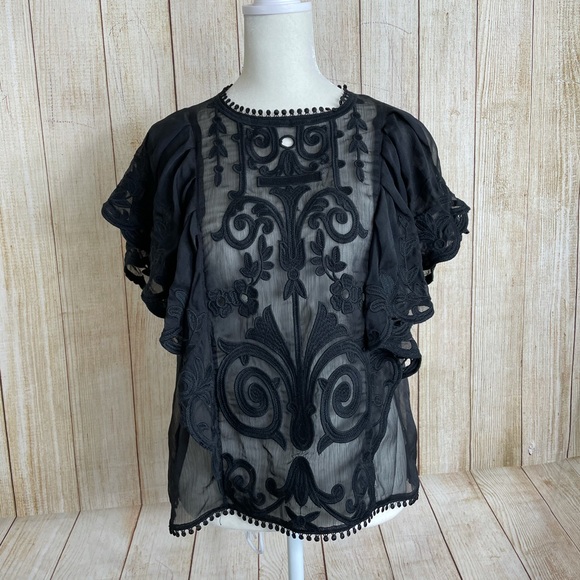 STELLAH FLUTTER SLEEVE TOP WITH EMBROIDERY DETAILS - Picture 3 of 15